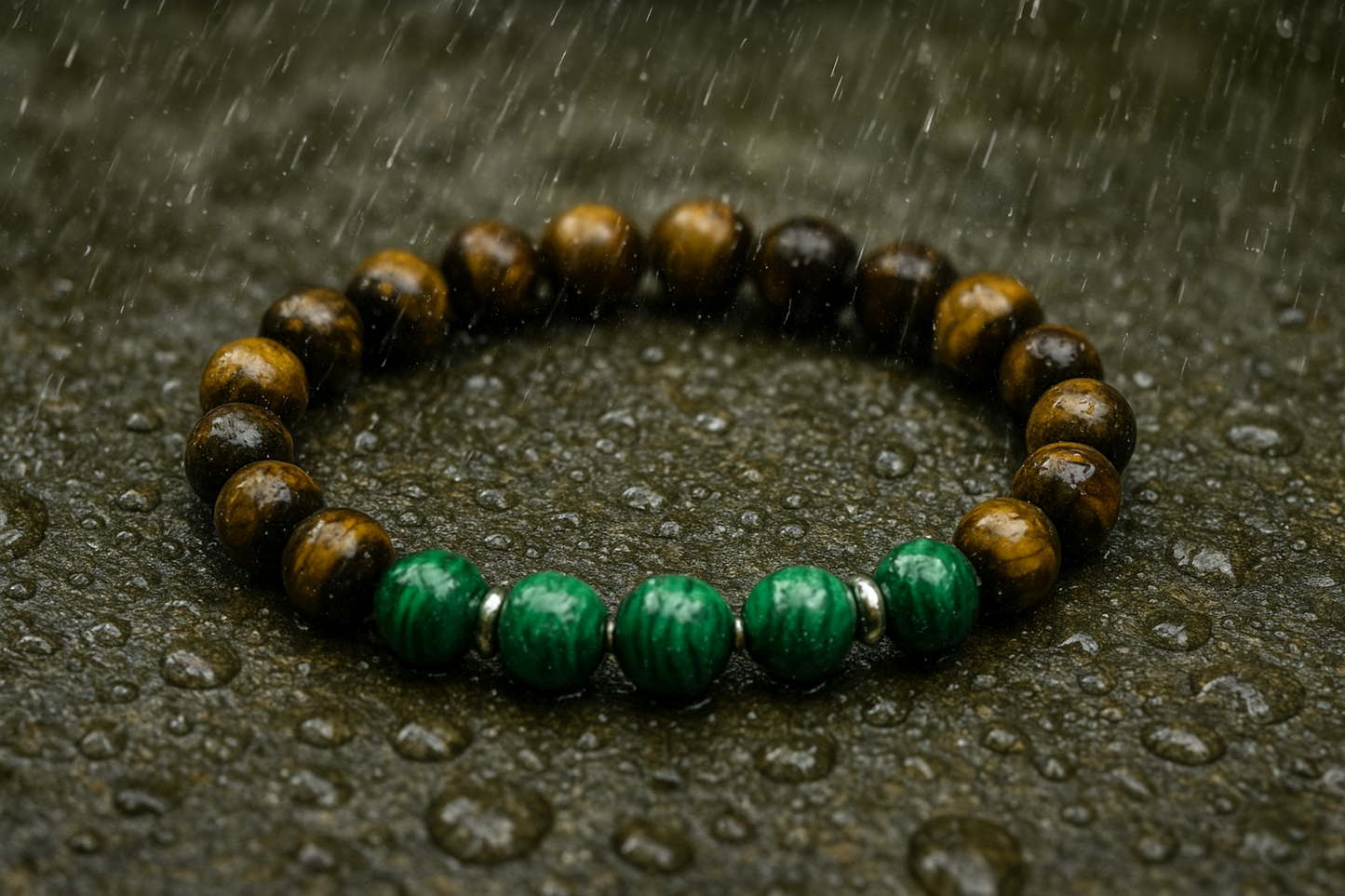 Natural Malachite Tiger Eye Beaded Bracelet